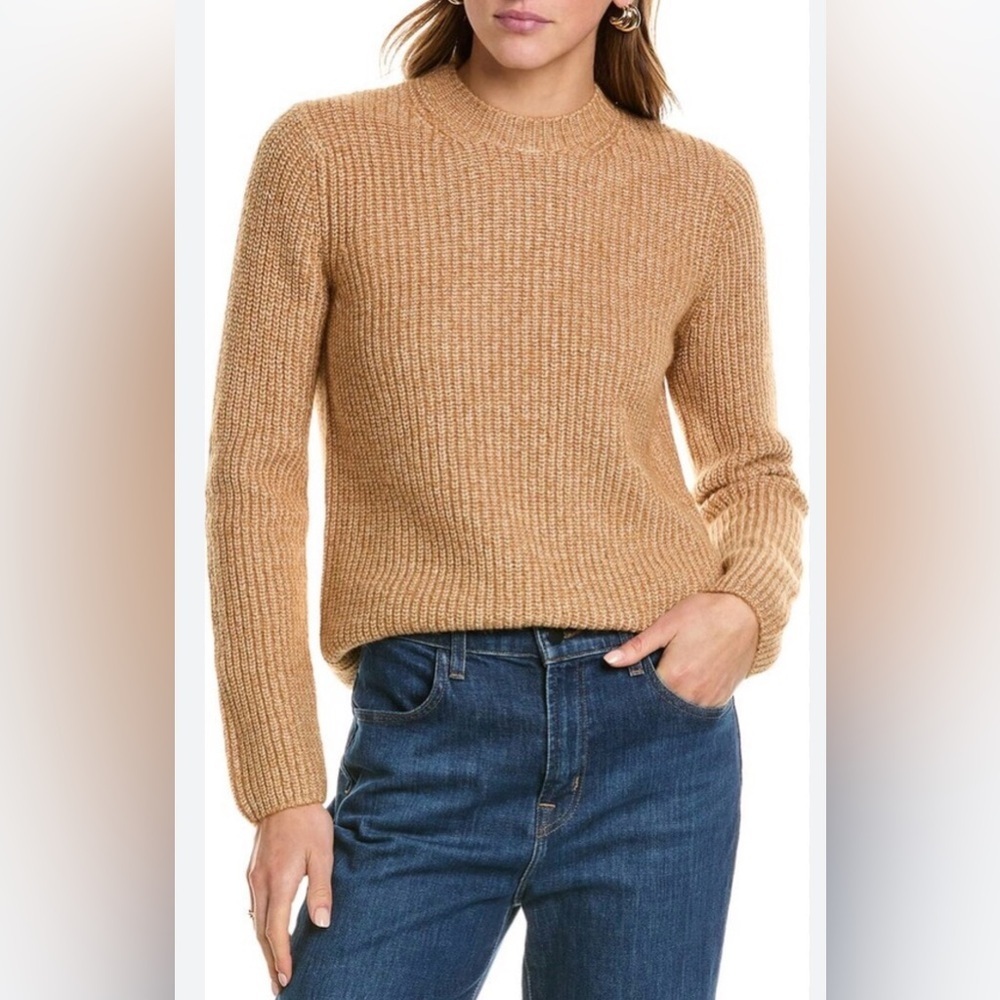 VINCE Shaker Rib Wool & Alpaca-Blend Sweater Medium Camel Brown Luxury Crewneck